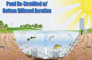 illustration of pond layers de-stratified with aeration