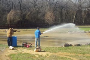 spraying a pond for water clarity